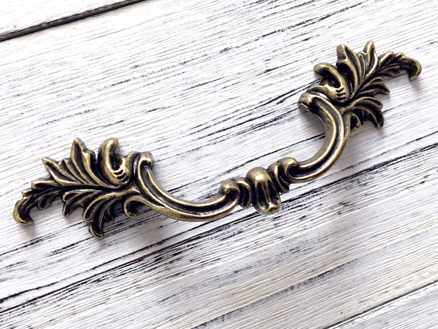 Antique Bronze Cabinet Door Handle, Leafy Drawer Pulls, French Provincial Vertical Hardware