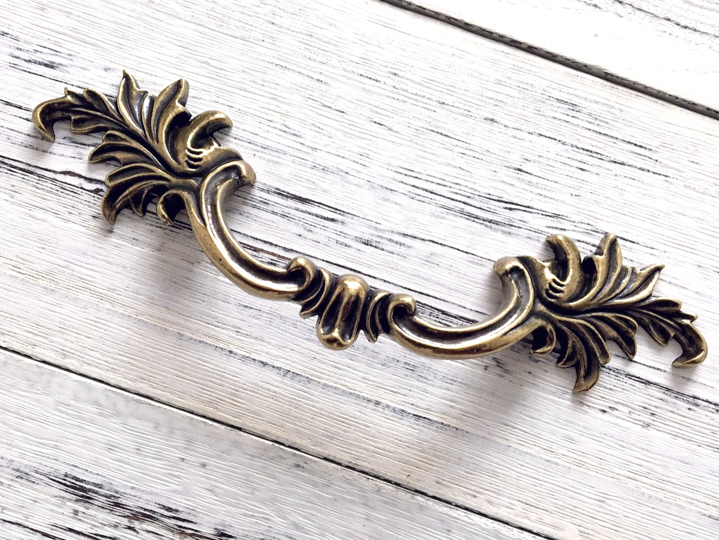 Antique Bronze Cabinet Door Handle, Leafy Drawer Pulls, French Provincial Vertical Hardware