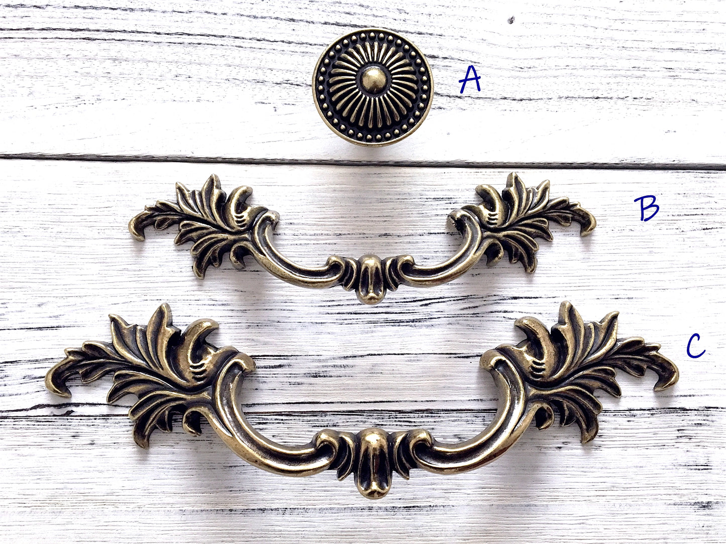Antique Bronze Cabinet Door Handle, Leafy Drawer Pulls, French Provincial Vertical Hardware