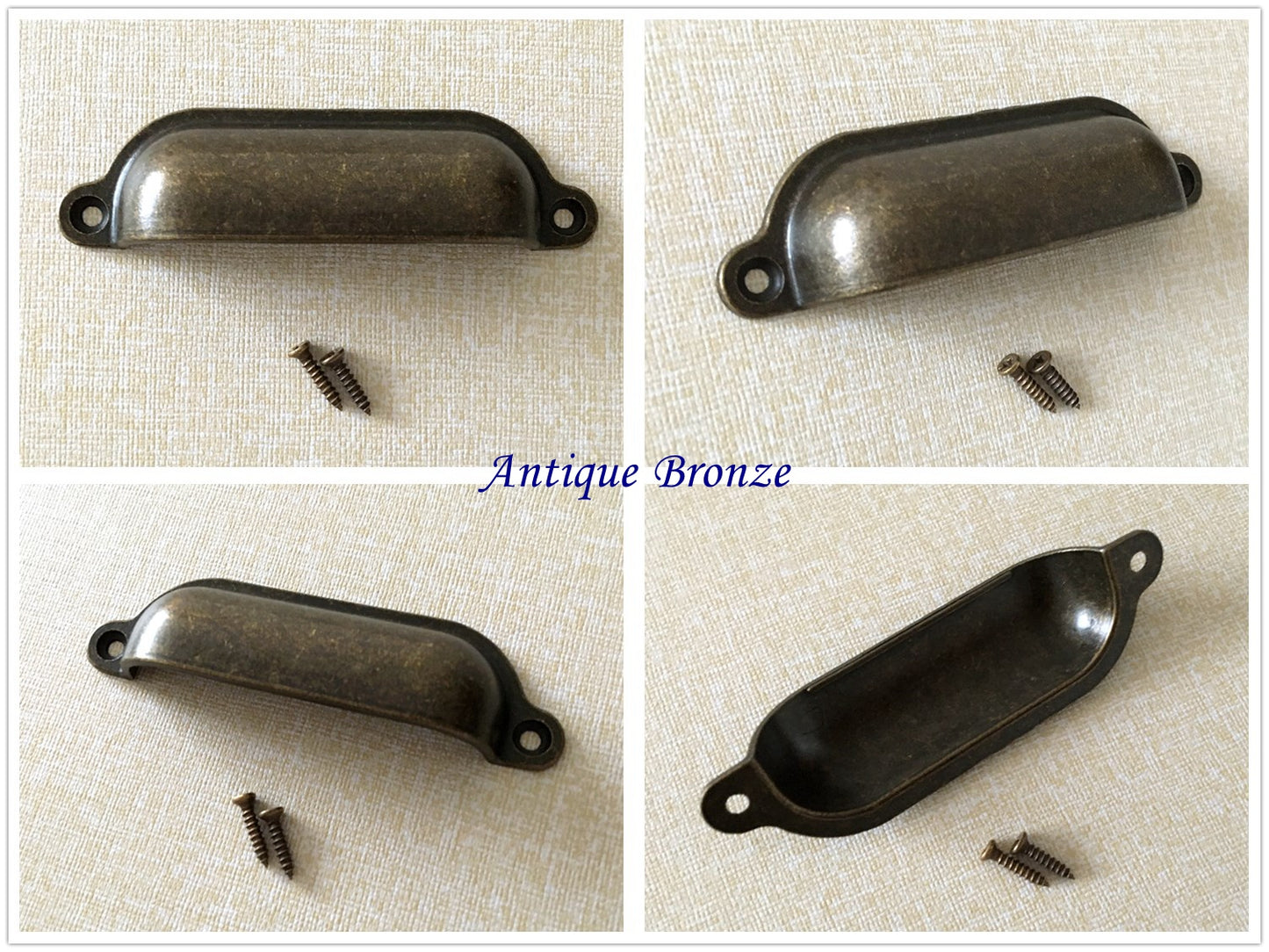 Cabinet Cup Pull Handle, 3.5" Center to Center, Front Screws, Multi Finishes