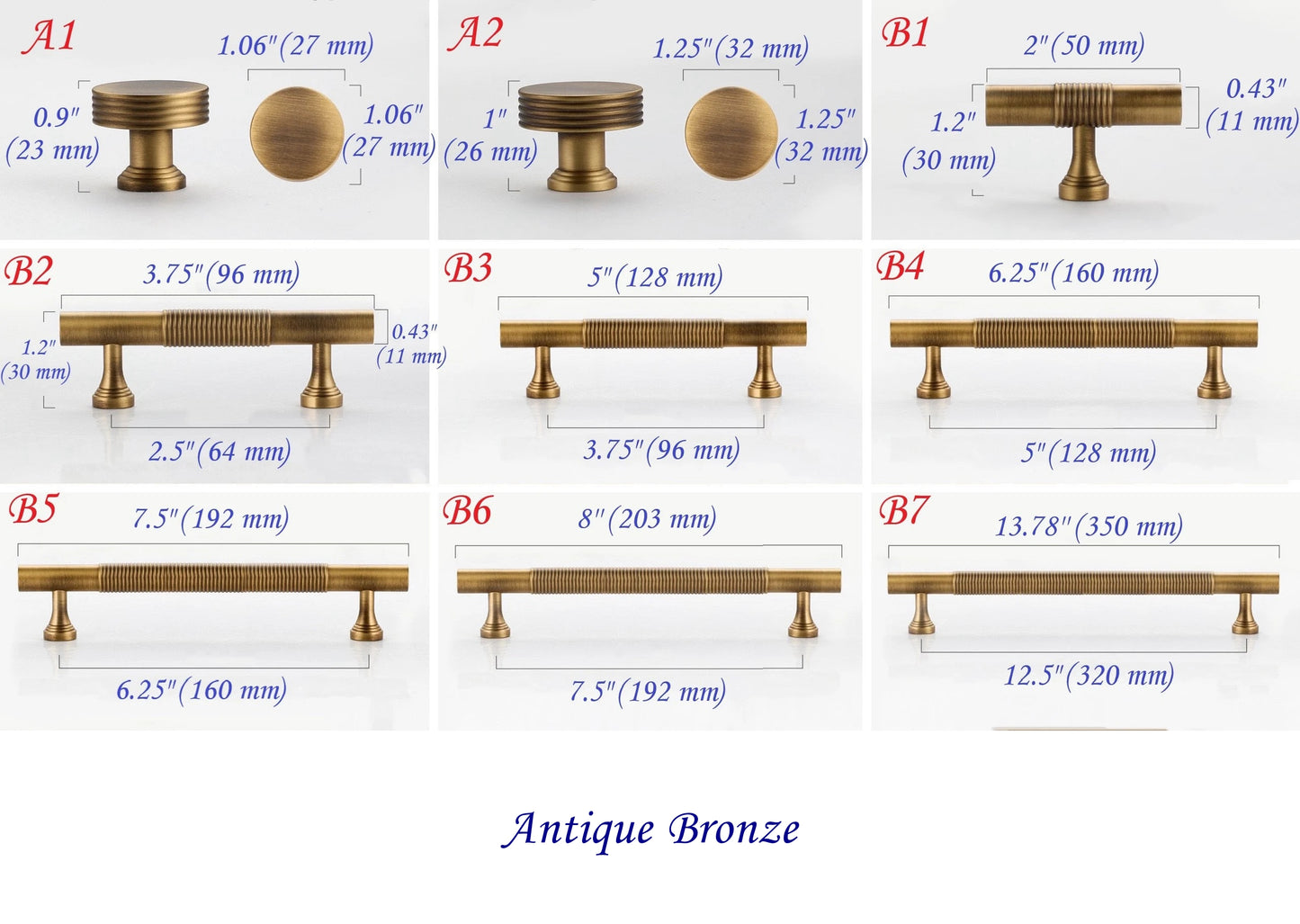 Brass Fluted Cabinet Pulls, Classic Wardrobe Handles, Kitchen Hardware, Black Gold Bronze