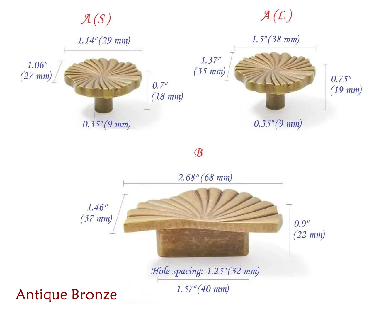 Brass Sunburst Half Circle Drawer Pulls w. Matching Knobs, Contemporary Kitchen Hardware