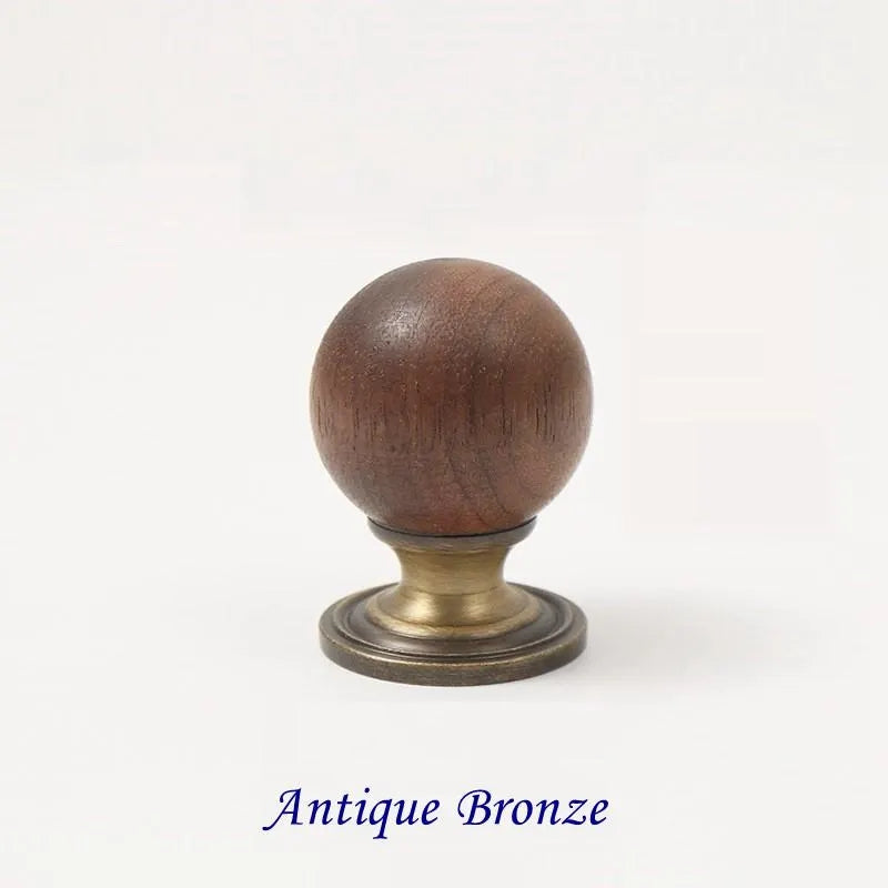 Walnut Wood Brass Cabinet Knobs - Japandi Kitchen Hardware - LynnsHardware