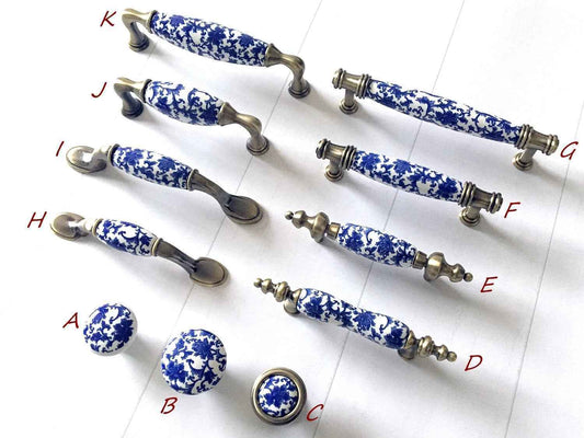 Blue and White Porcelain Drawer Pulls - 3", 3.75", 5" Oriental Cabinet Handles