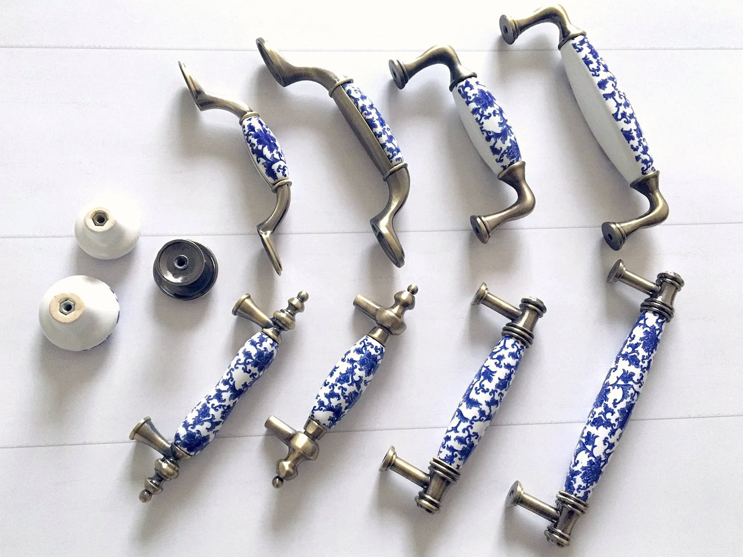 Poignées de tiroir en porcelaine bleu blanc, poignées de cuisine orientales, boutons chinoiserie