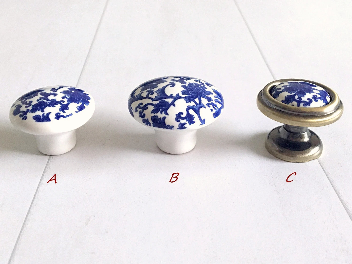 Poignées de tiroir en porcelaine bleu blanc, poignées de cuisine orientales, boutons chinoiserie