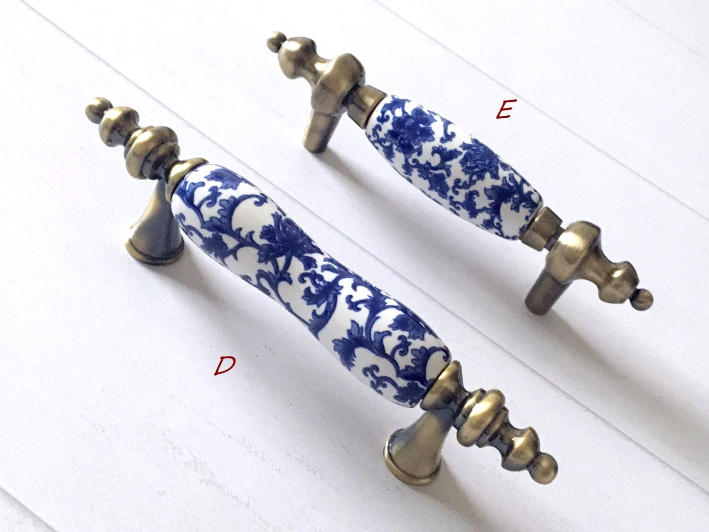 Poignées de tiroir en porcelaine bleu blanc, poignées de cuisine orientales, boutons chinoiserie