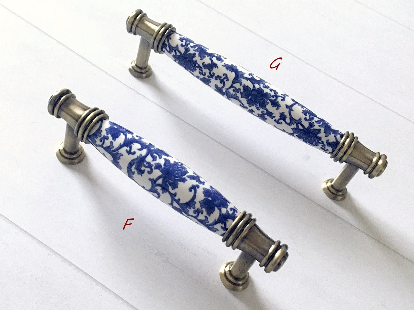 Poignées de tiroir en porcelaine bleu blanc, poignées de cuisine orientales, boutons chinoiserie