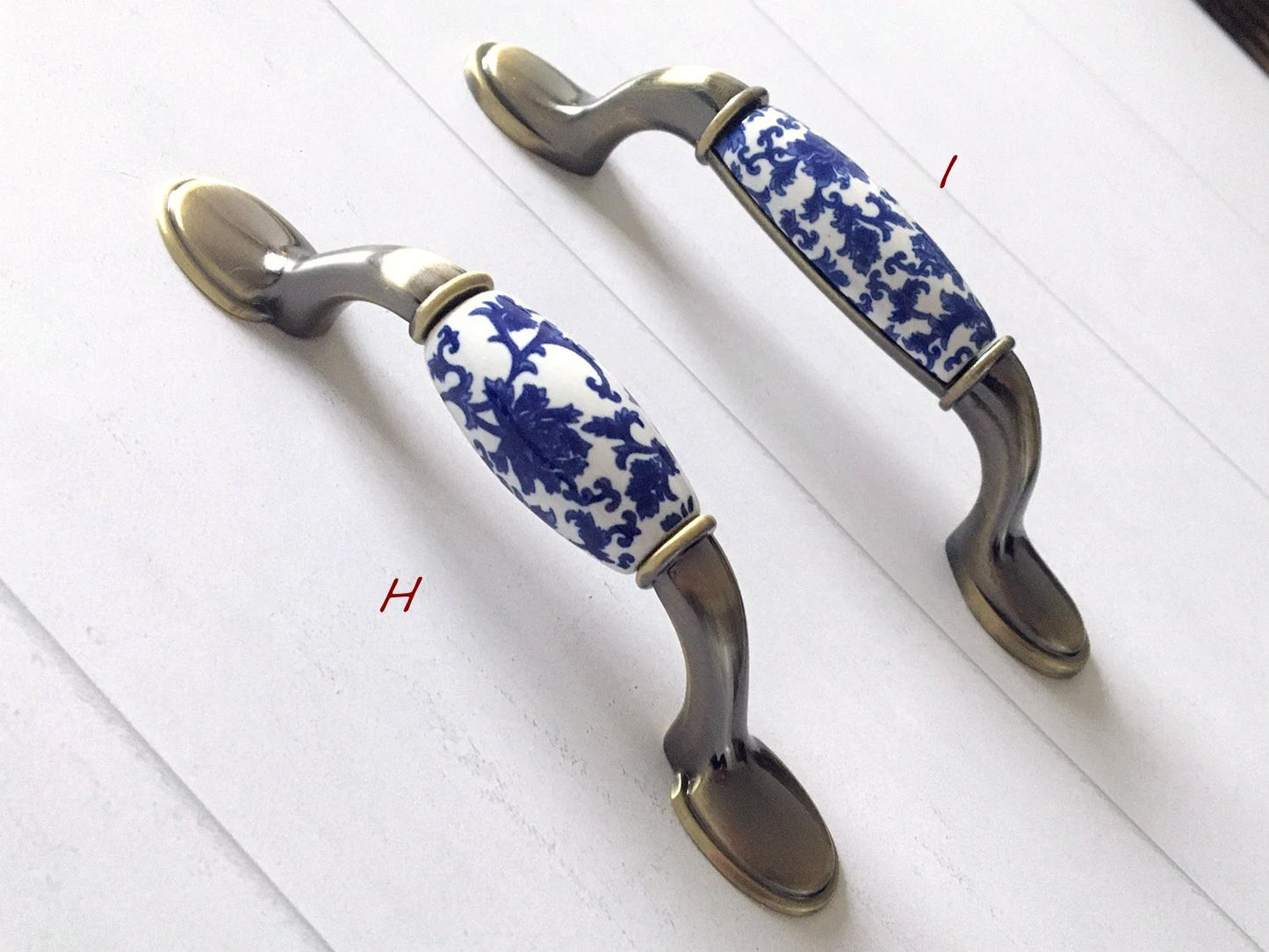 Poignées de tiroir en porcelaine bleu blanc, poignées de cuisine orientales, boutons chinoiserie