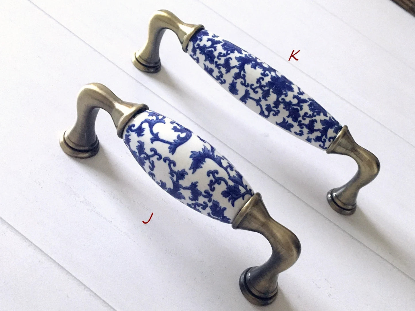 Poignées de tiroir en porcelaine bleu blanc, poignées de cuisine orientales, boutons chinoiserie