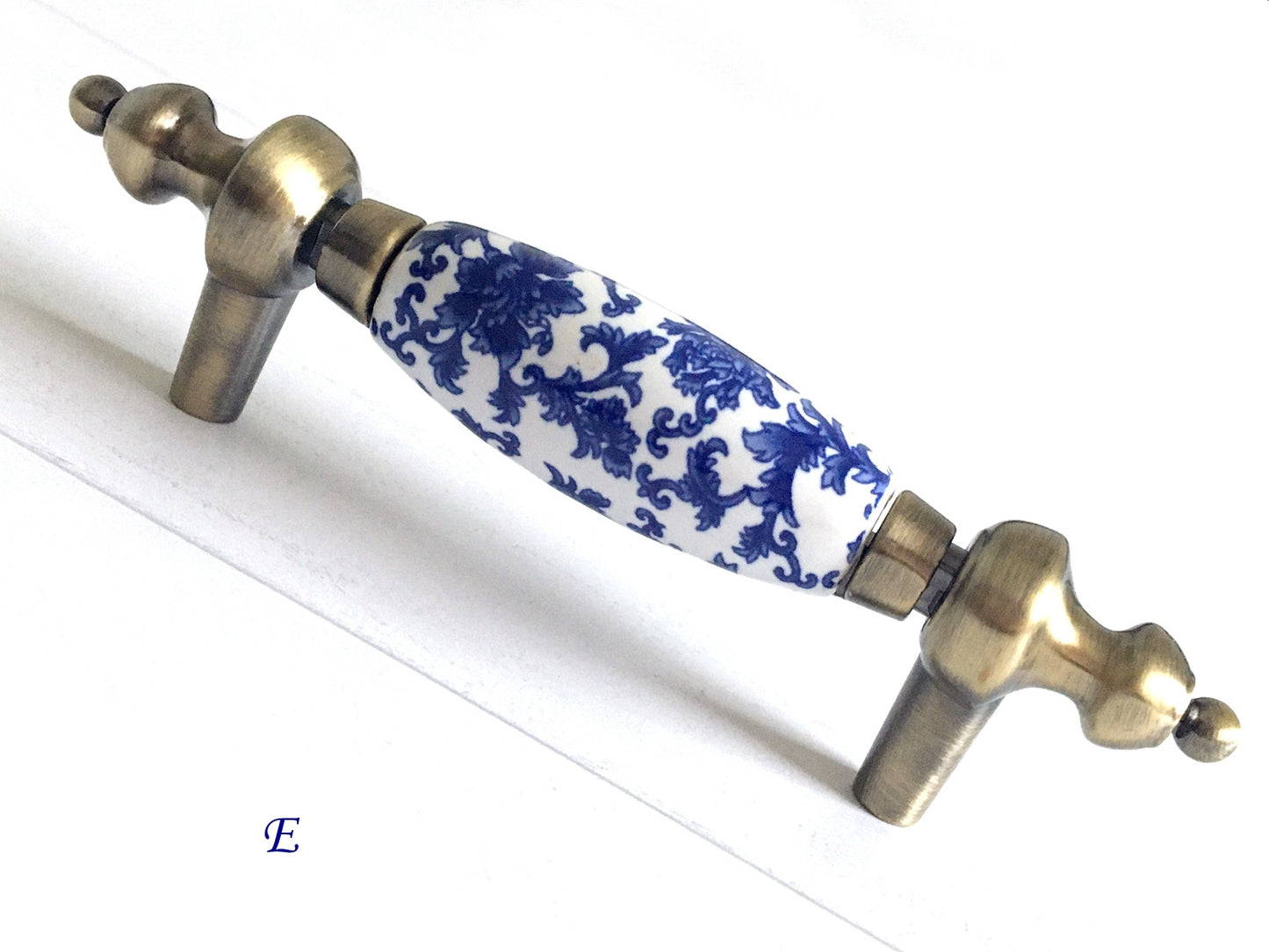 Poignées de tiroir en porcelaine bleu blanc, poignées de cuisine orientales, boutons chinoiserie
