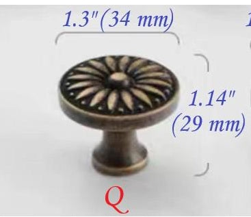 Classic Antique Bronze Cabinet Knob, Solid Brass, Retro Vintage Victorian Rustic Kitchen Hardware