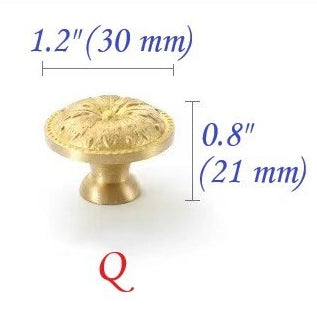 Brass Flower Patterned Knobs, Floral Drawer Pulls, Brushed Gold, Kitchen Cabinet Hardware
