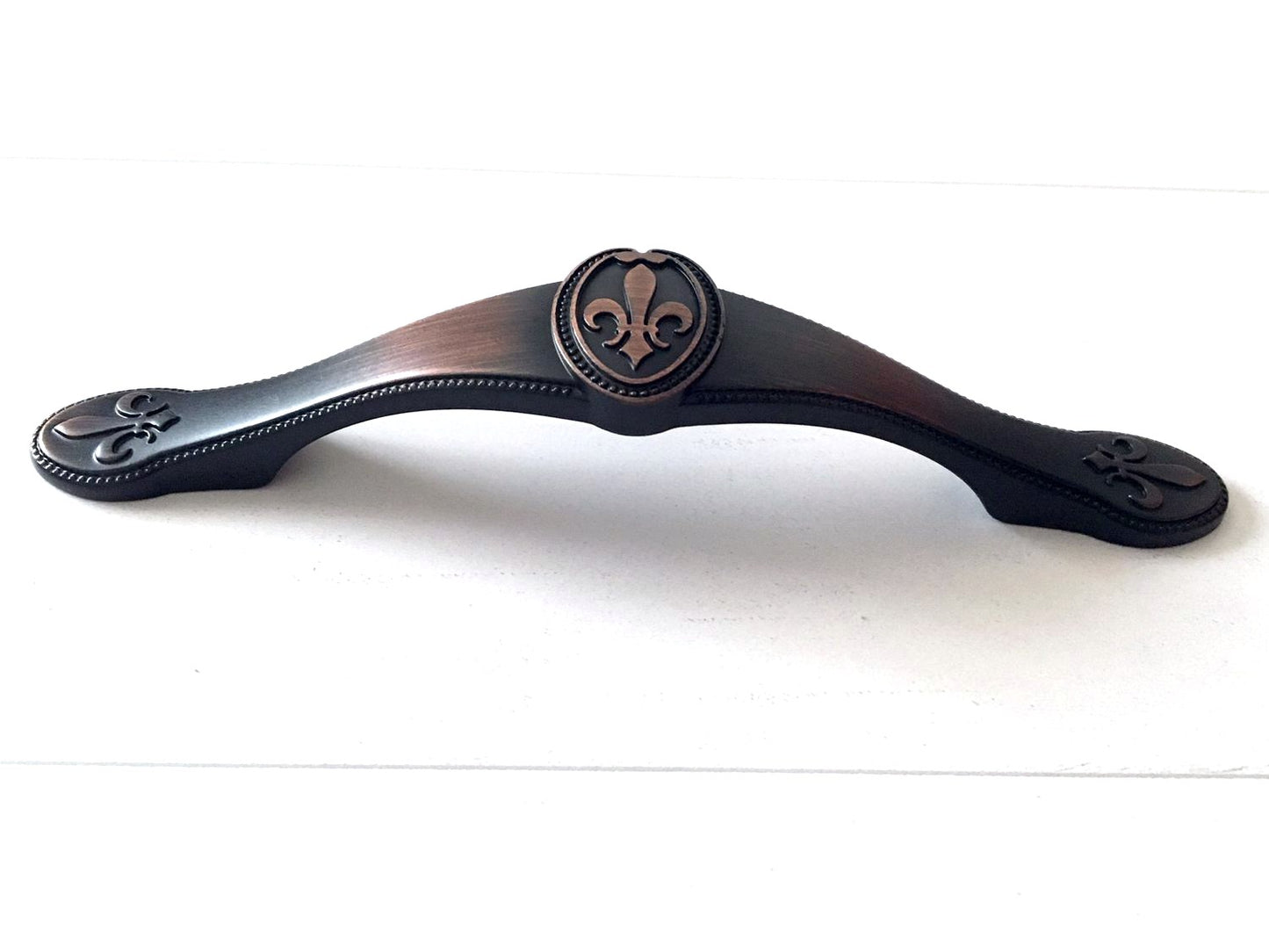 Fleur De Lis Cabinet Pulls and Knobs, 3.75" Centers, Bronze, Creamy White