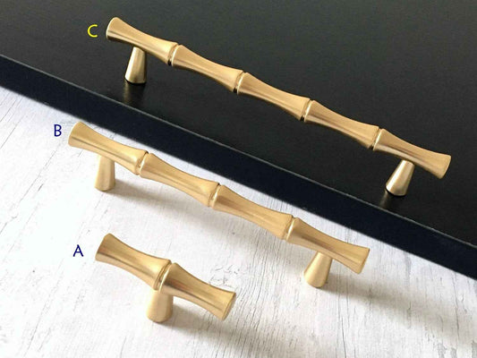 3.75" 5" Satin Gold Bamboo Drawer Pull & T Knob - 96 128 mm