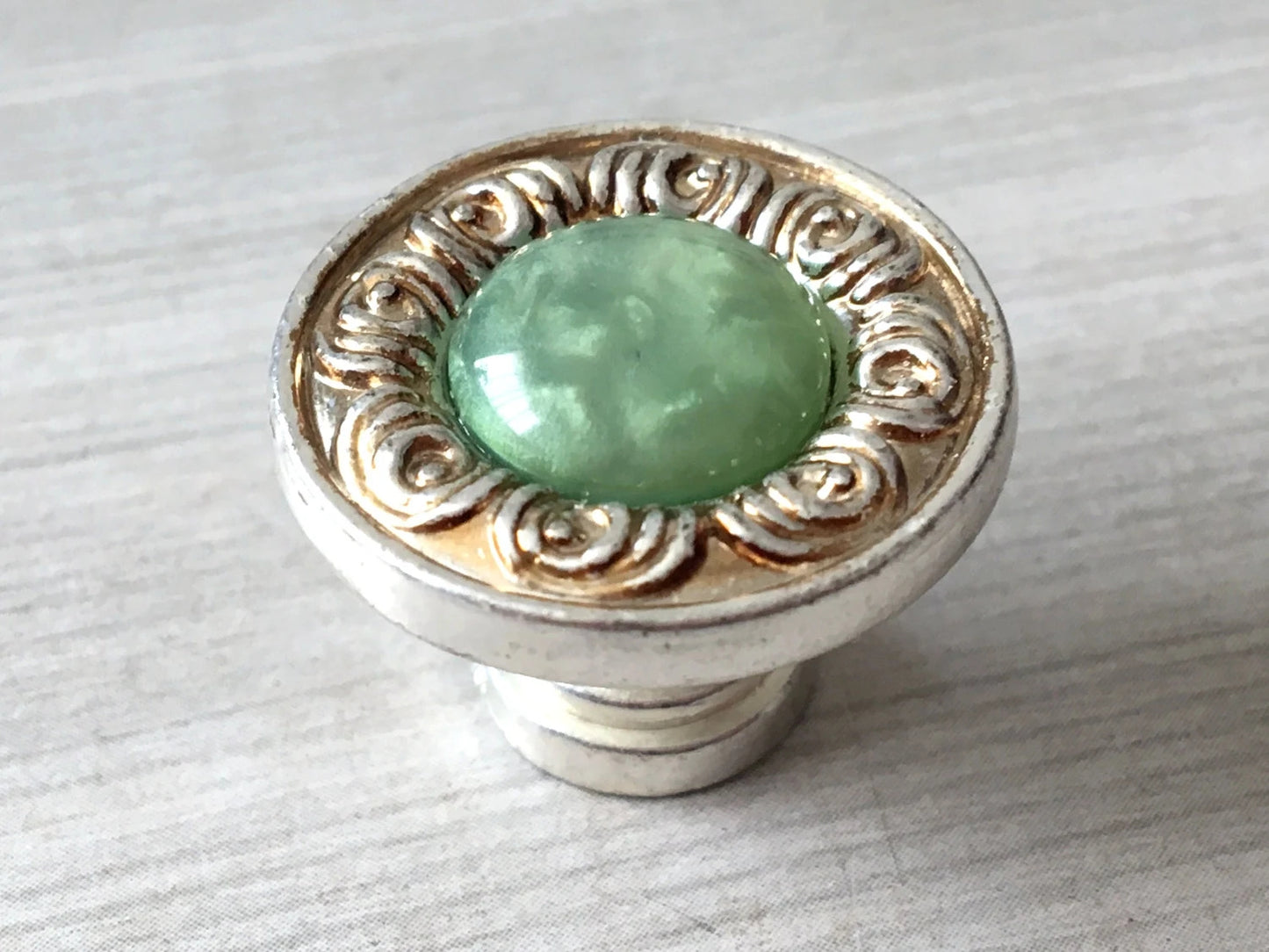 Shabby Chic Style Green Drawer Knobs with Antique Silver Backplate