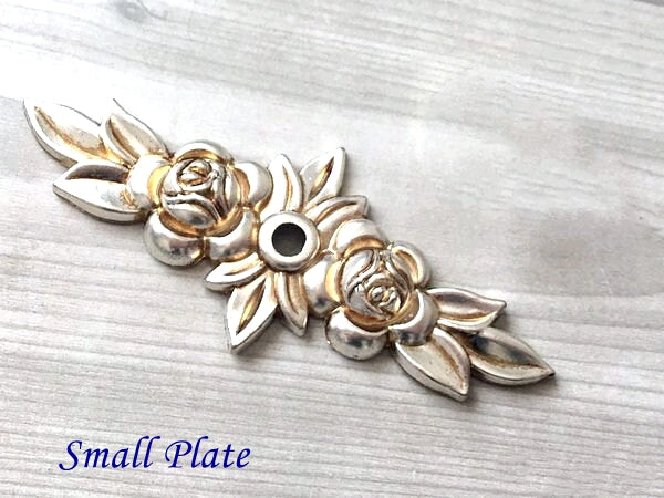 Drawer Knobs with Backplate, Shabby Chic, White Antique Silver