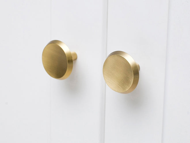 Brass Circle Knobs, Brushed Gold, Modern Kitchen Cabinet Hardware
