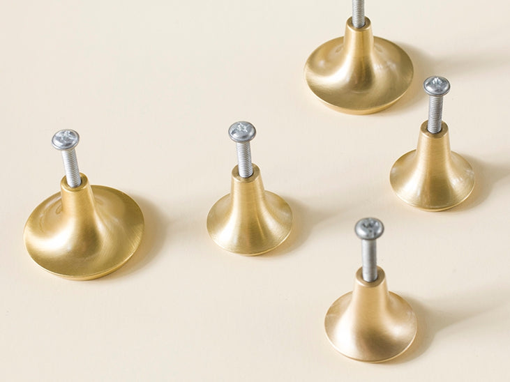 Brass Circle Knobs, Brushed Gold, Modern Kitchen Cabinet Hardware