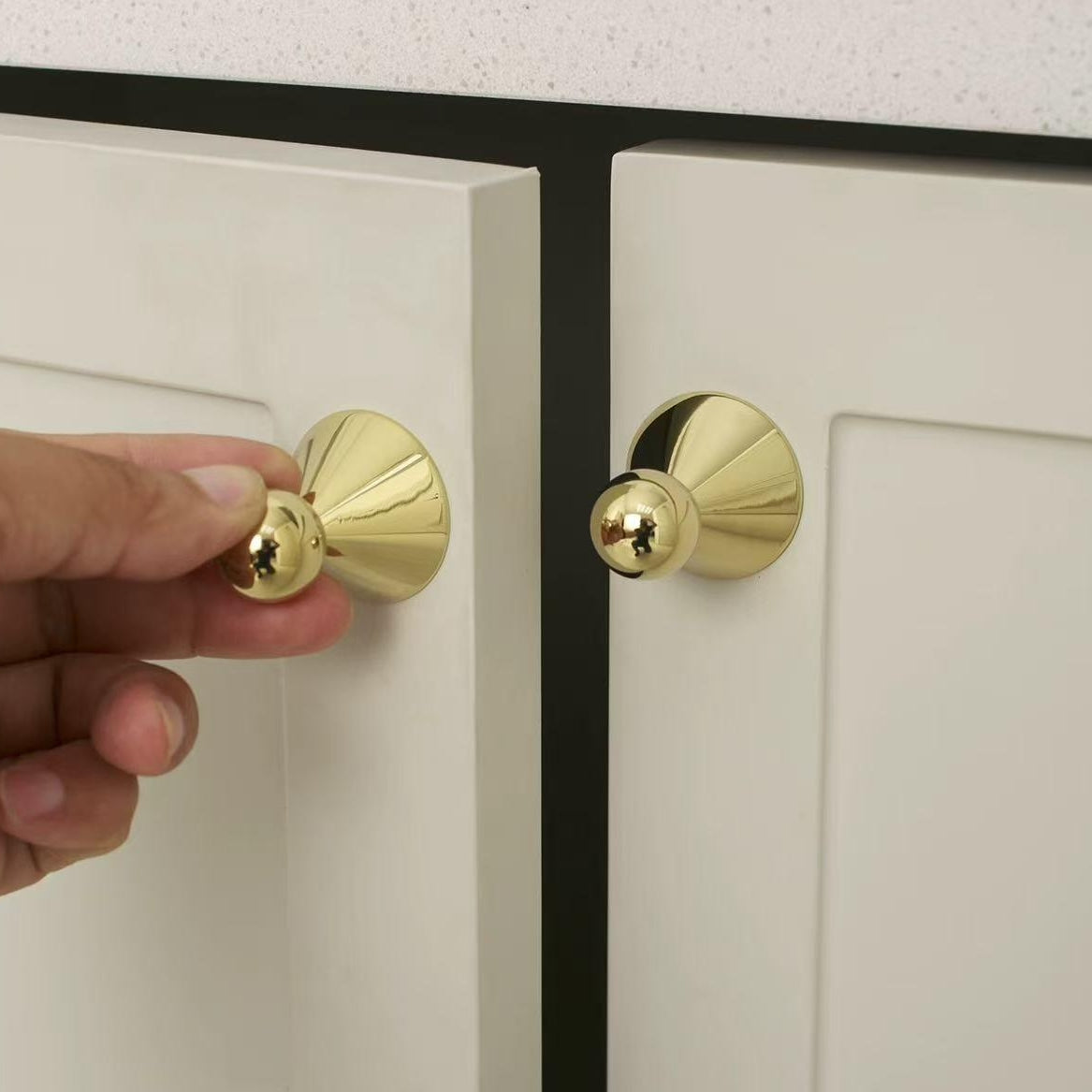 Ball Brass Knob with Conical Base, Drawer Pulls, Chrome Bronze Gold, Scandinavian Kitchen Cabinet Hardware