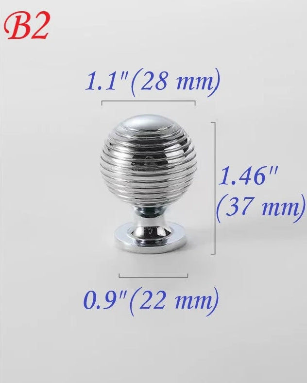 Silver Beehive Ball Brass Knob Cabinet Hardware Ball Drawer Pulls Polished Chrome