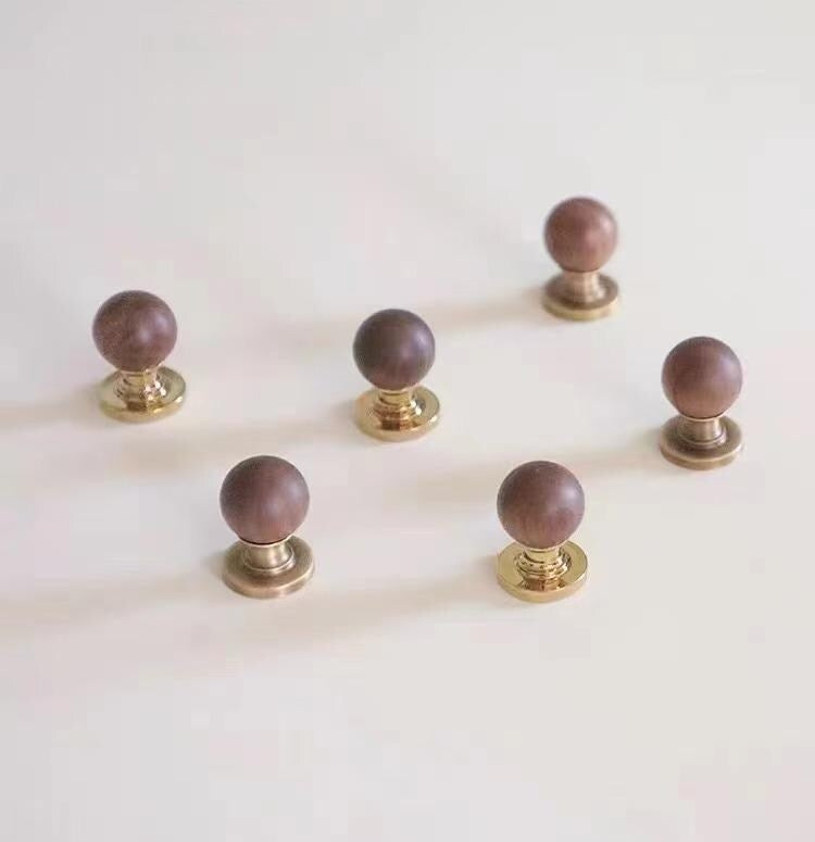 Spherical Walnut Ball Knobs with Brass base