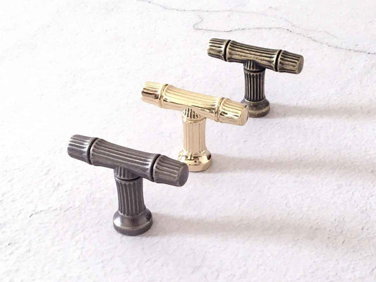 Bamboo T-shaped Dresser Drawer Knob - Antique Bronze/Pewter/Gold