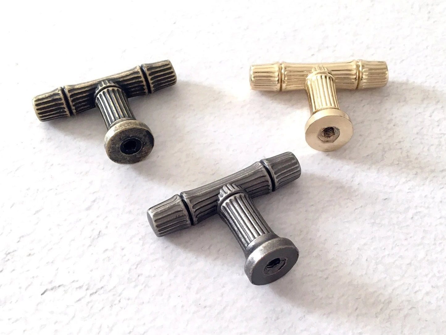 Bamboo Drawer Pulls T-shaped Knob Antique Bronze Gold Pewter | Lynns Hardware