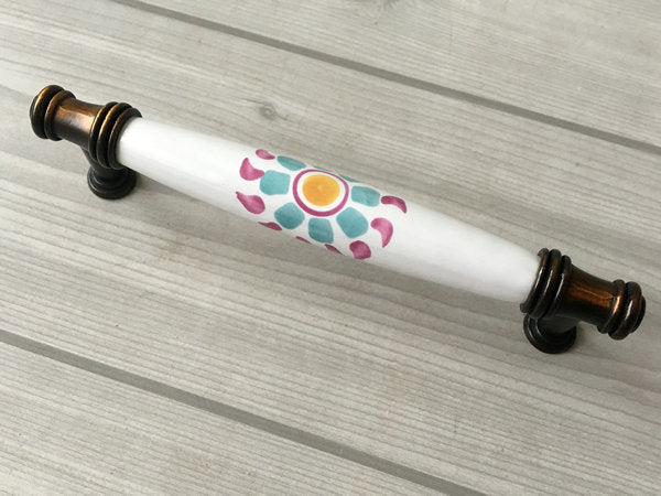 Colorful Porcelain Cabinet Pulls, 3.75" 5" Centers, 4 Designs