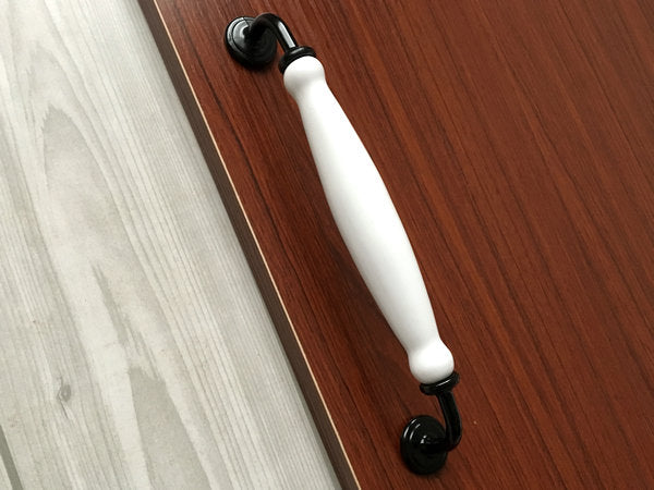 7.5" Kitchen Cabinet Pulls, Round Knobs, 192 mm Centers, Porcelain, White Bronze Chrome