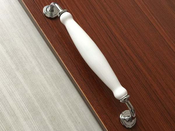 7.5" Kitchen Cabinet Pulls, Round Knobs, 192 mm Centers, Porcelain, White Bronze Chrome