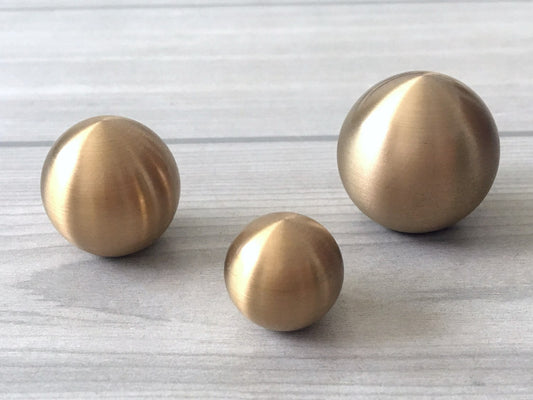 Brushed Gold Brass Ball Drawer Knobs - 0.55" to 1.2" Dia