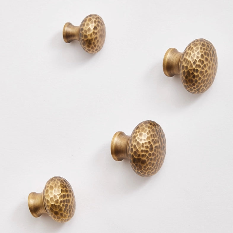 Hammered Brass Cabinet Knobs, Antique Bronze, Transitional Kitchen Hardware