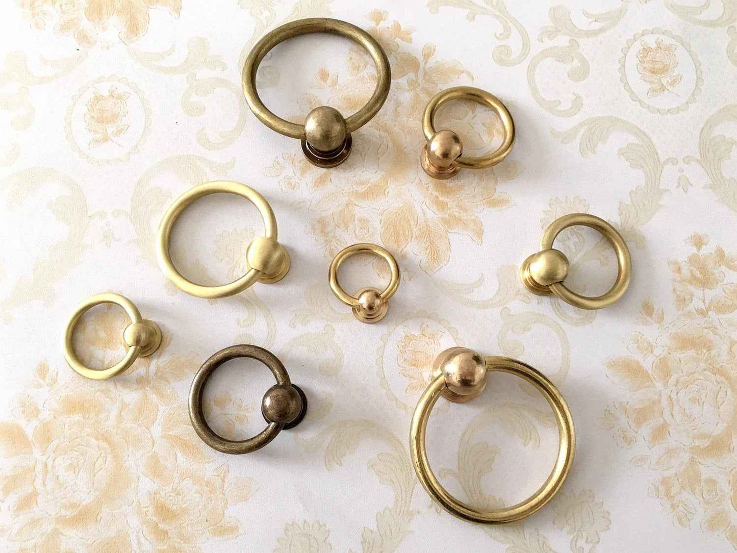 Drop Ring Pulls, Antique Bronze Unlacquered Brass, Pendant Drawer Knob
