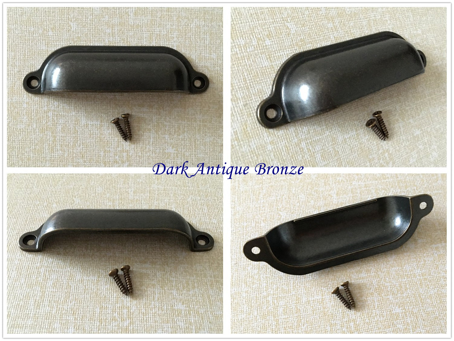 Cabinet Cup Pull Handle, 3.5" Center to Center, Front Screws, Multi Finishes