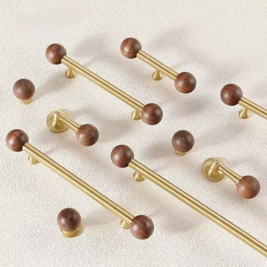 Walnut Brass Cabinet Drawer Pull - Japandi Kitchen Hardware