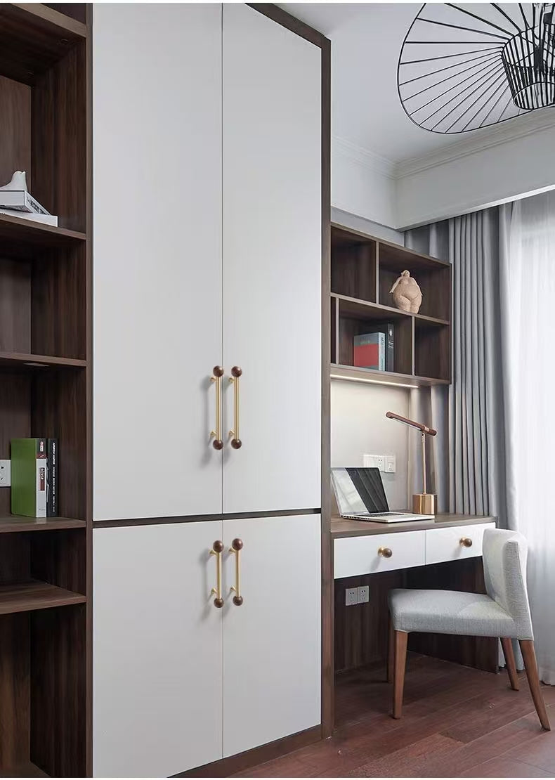 Walnut Brass Cupboard Door Handles Drawer Pulls