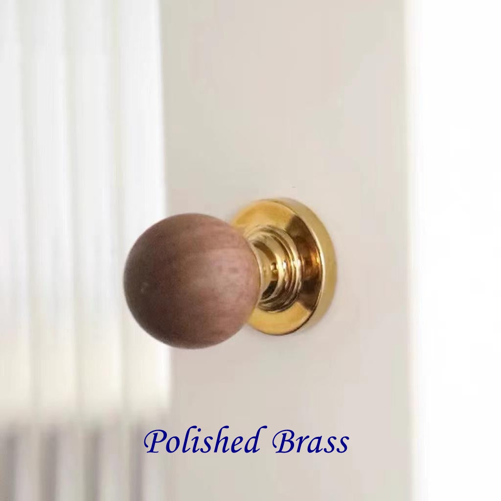 Walnut Cabinet Knobs with Polished Brass Base