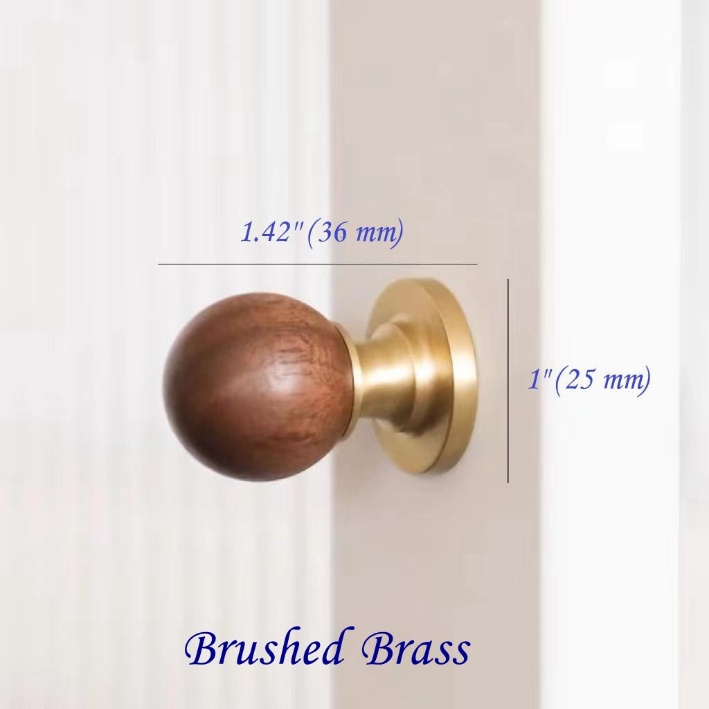 Wooden doorknob with brushed Brass Base