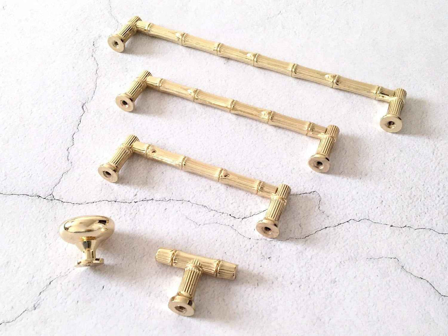 3.75" 5" 7.5" Polished Gold Bamboo Drawer Pulls
