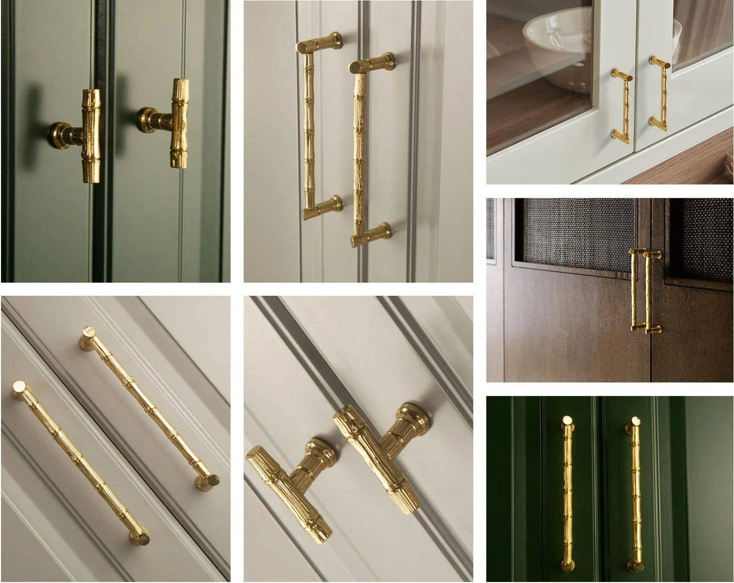 3.75" 5" 7.5"Bamboo Kitchen Cabinet Handles, Zinc Alloy, Polished Gold