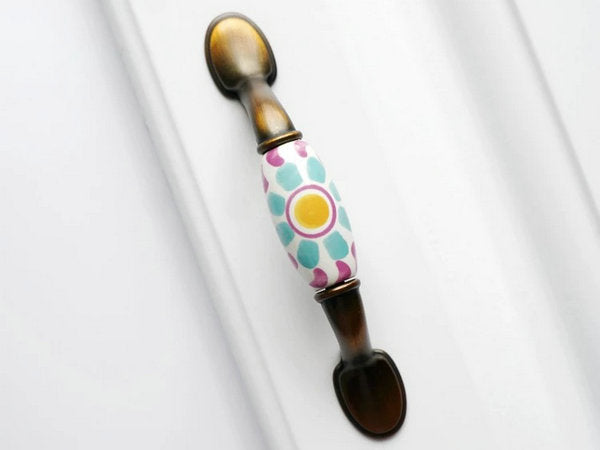 Colorful Porcelain Drawer Pulls, 3" 3.75" Centers, 4 Designs