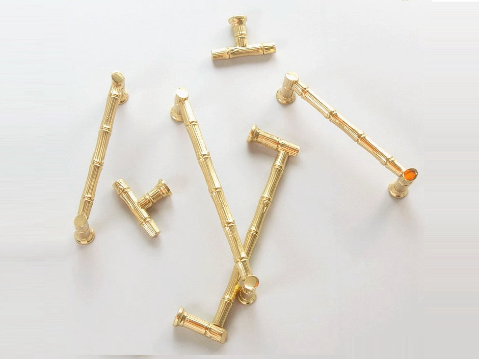 Polished Gold Bamboo Drawer Pulls, Kitchen Cabinet Hardware