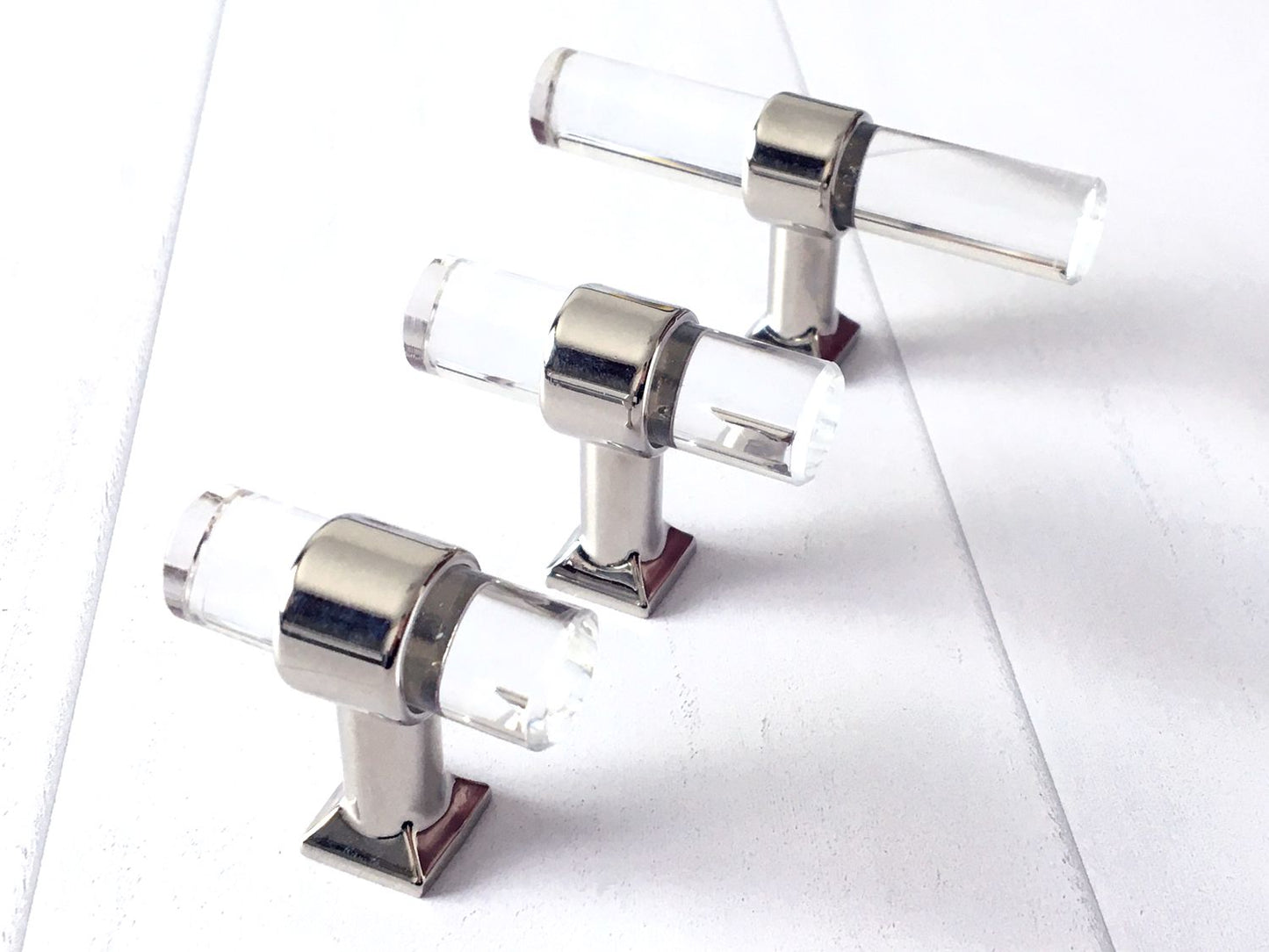 Acrylic Drawer Handles, Lucite Cabinet Pulls, Polished Chrome Silver, Minimalism Hardware