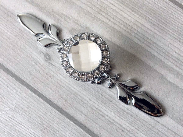 Glass Drawer Knobs with Backplate, Crystal Cabinet Hardware, Sparkle Clear Diamond