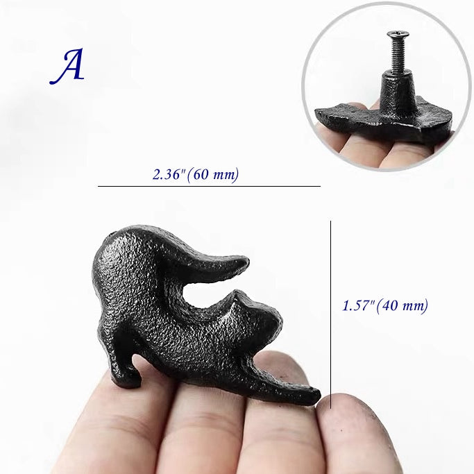 Cat Drawer Knobs, Antique Black, Rustic Hardware, Cast Iron