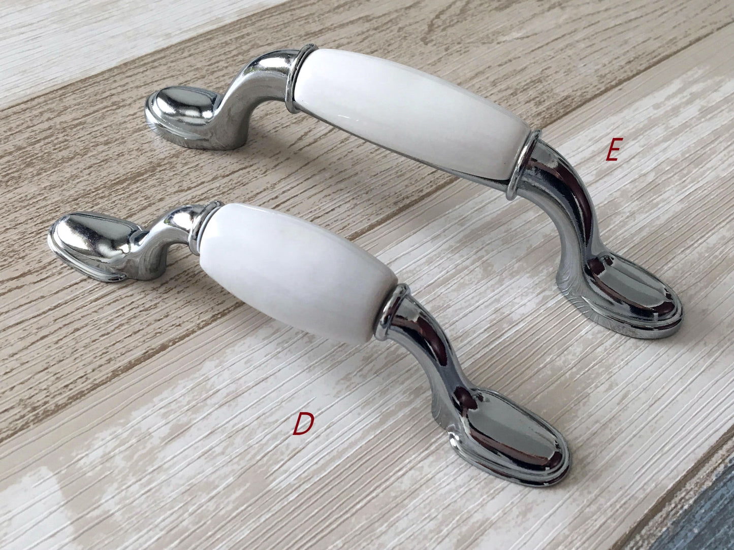 Porcelain Drawer Pulls Cabinet Handles White Silver | Lynns Hardware
