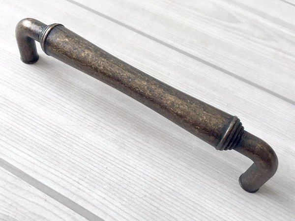 3.5" 3.75" 5" Farmhouse Drawer Handle, Rustic Cup Dresser Pull, Antique Bronze