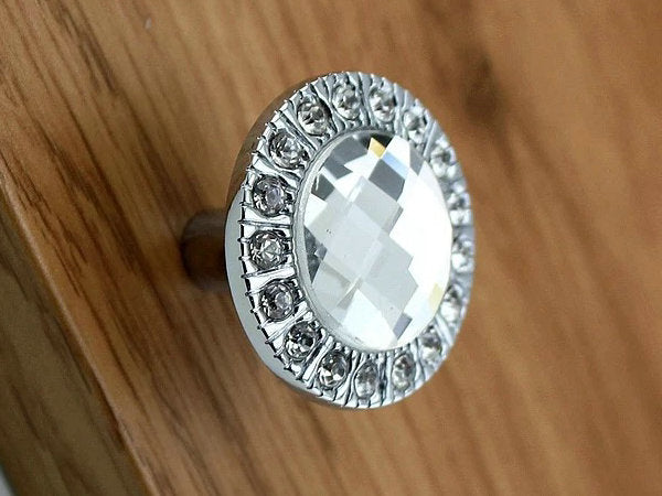 Gold Silver Glass Crystal Dresser Drawer Knob, Cabinet Pull, Shiny Clear Diamond Cut