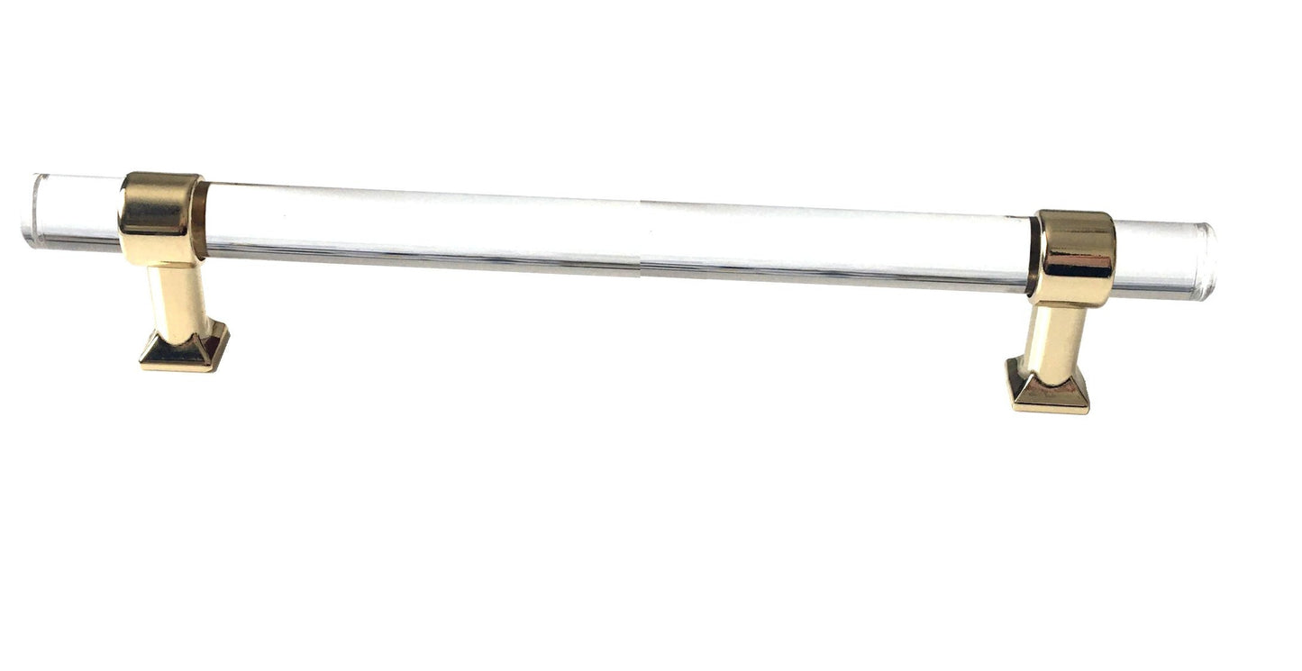Acrylic Drawer Handles, Lucite Cabinet Pulls, Polished Gold Clear, Kitchen Hardware